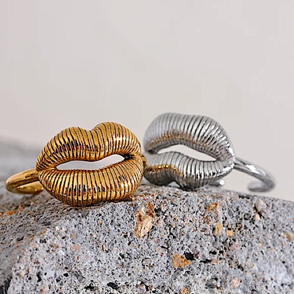 Stainless Steel Lip Resizable Ring Gold Plated Hip Hop Trendy - Picture 9 of 16